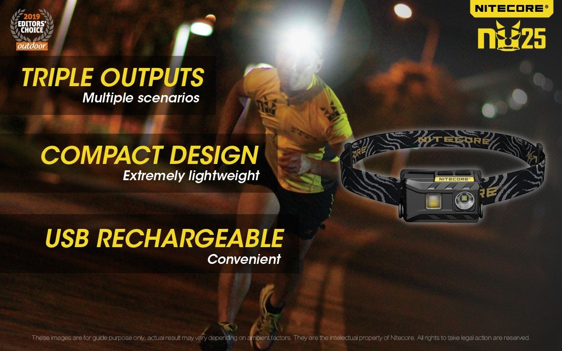 Nitecore NU25 XP-G2 S3 LED Stirnlampe 360 Lumen wiederaufladbar für Outdoor Beleuchtung und Abenteuer Zubehör