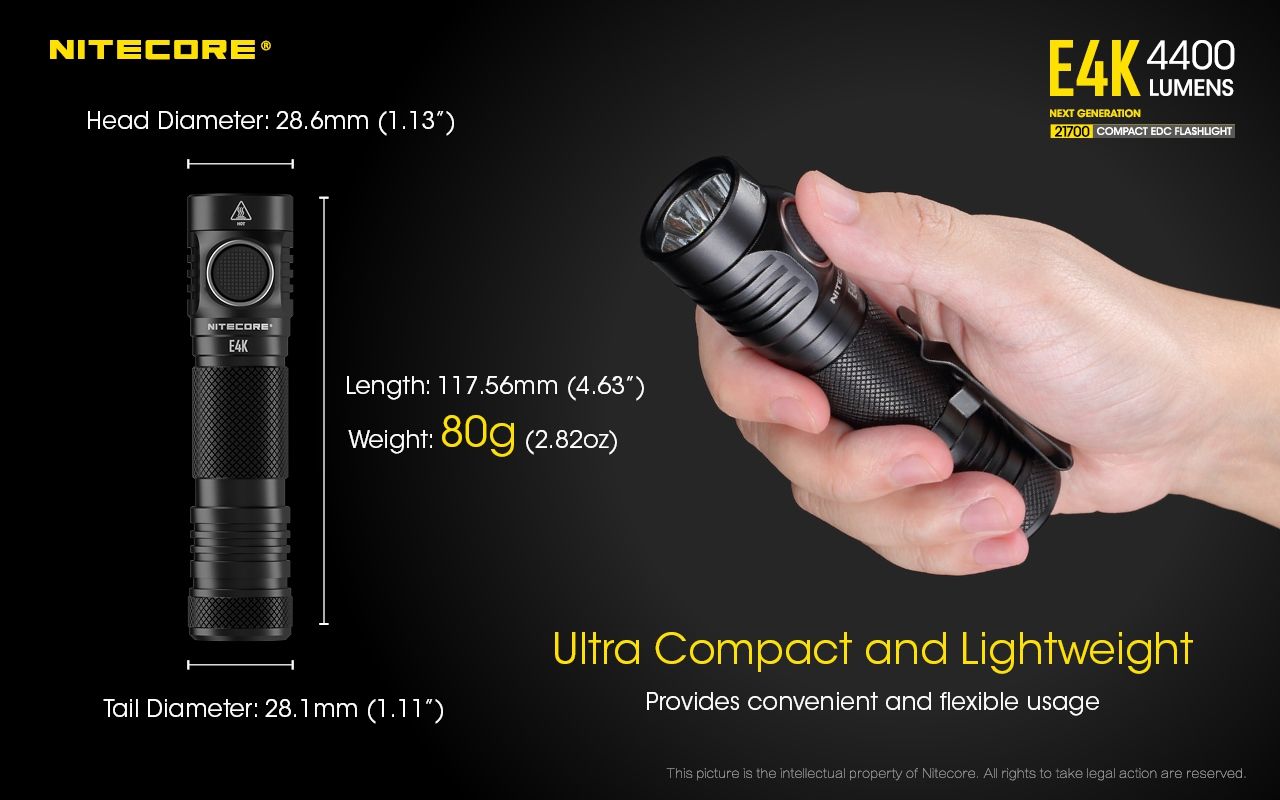 Nitecore E4K 4400 Lumen Kompakte EDC Taschenlampe tragbar und langlebig mit fortschrittlichem optischen System