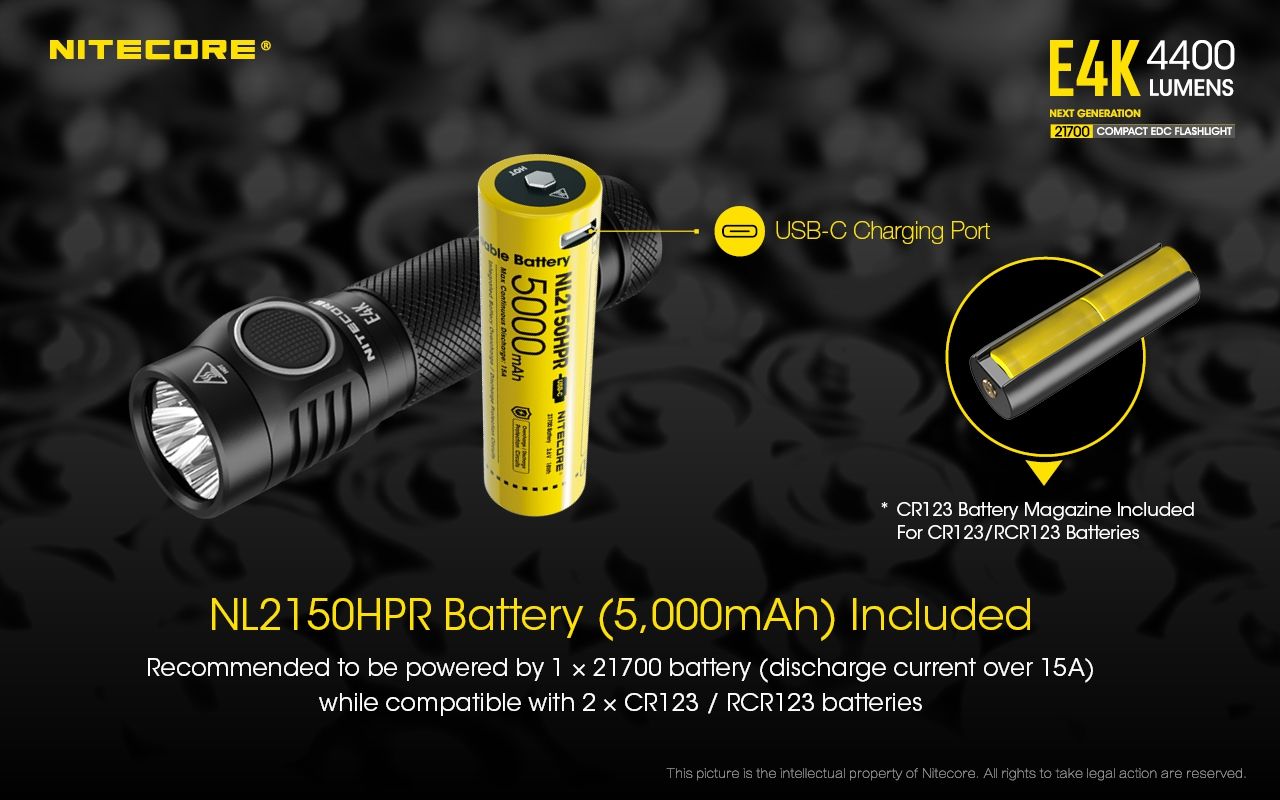 Nitecore E4K 4400 Lumen Kompakte EDC Taschenlampe tragbar und langlebig mit fortschrittlichem optischen System