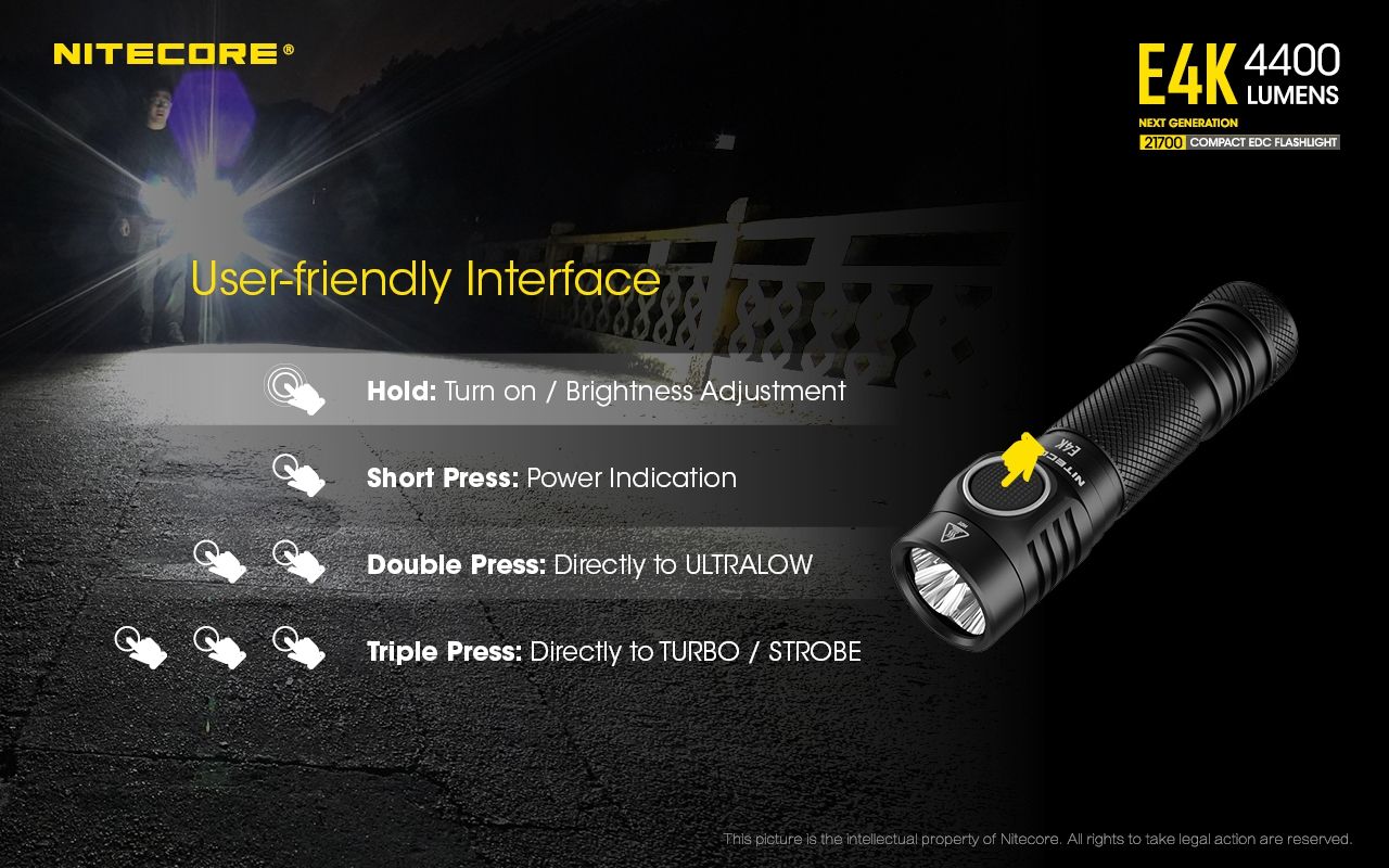 Nitecore E4K 4400 Lumen Kompakte EDC Taschenlampe tragbar und langlebig mit fortschrittlichem optischen System