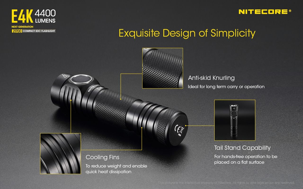 Nitecore E4K 4400 Lumen Kompakte EDC Taschenlampe tragbar und langlebig mit fortschrittlichem optischen System