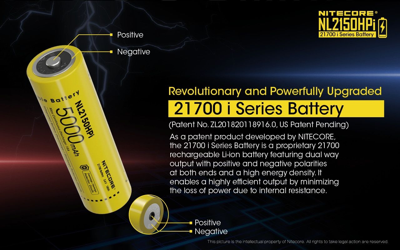 NITECORE NL2150HPi 5000mAh 3.6V Hochleistungsbatterie 21700 Li-Ion Akku für Elektronikgeräte und Taschenlampen
