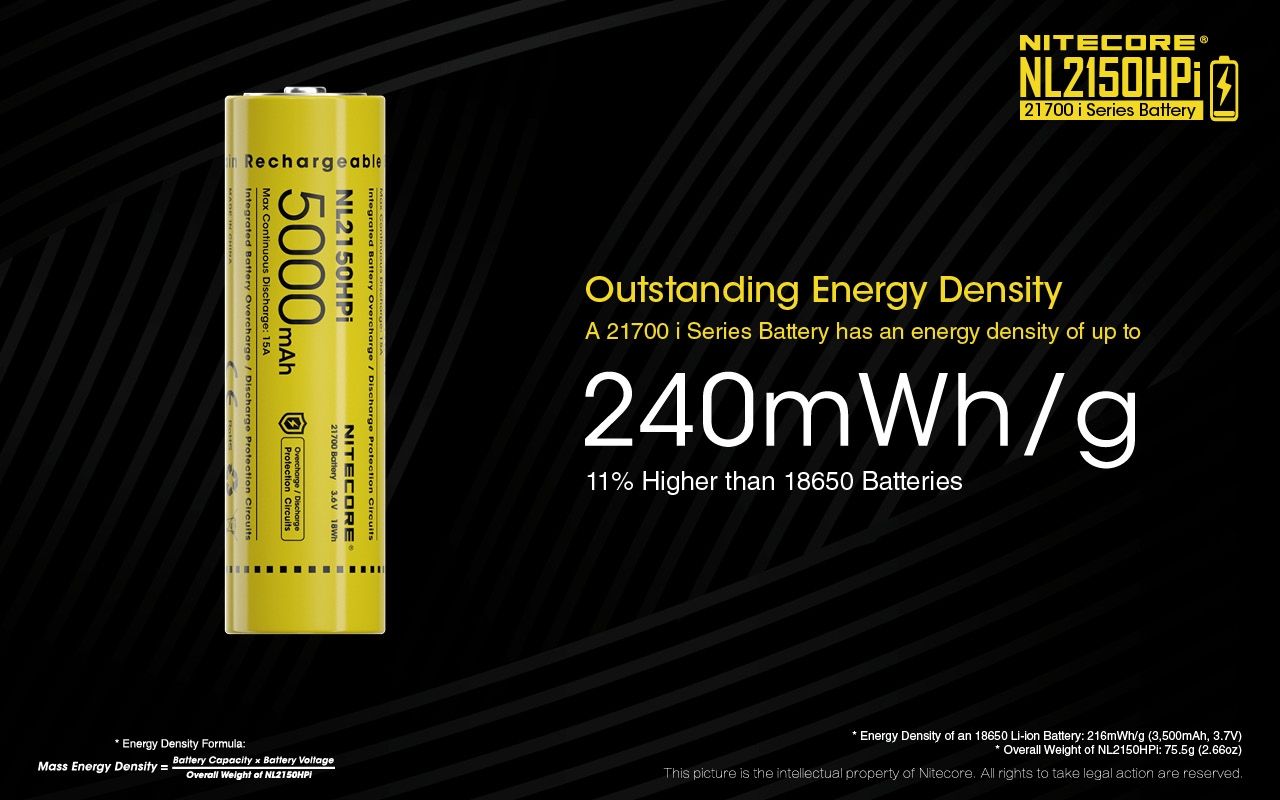NITECORE NL2150HPi 5000mAh 3.6V Hochleistungsbatterie 21700 Li-Ion Akku für Elektronikgeräte und Taschenlampen