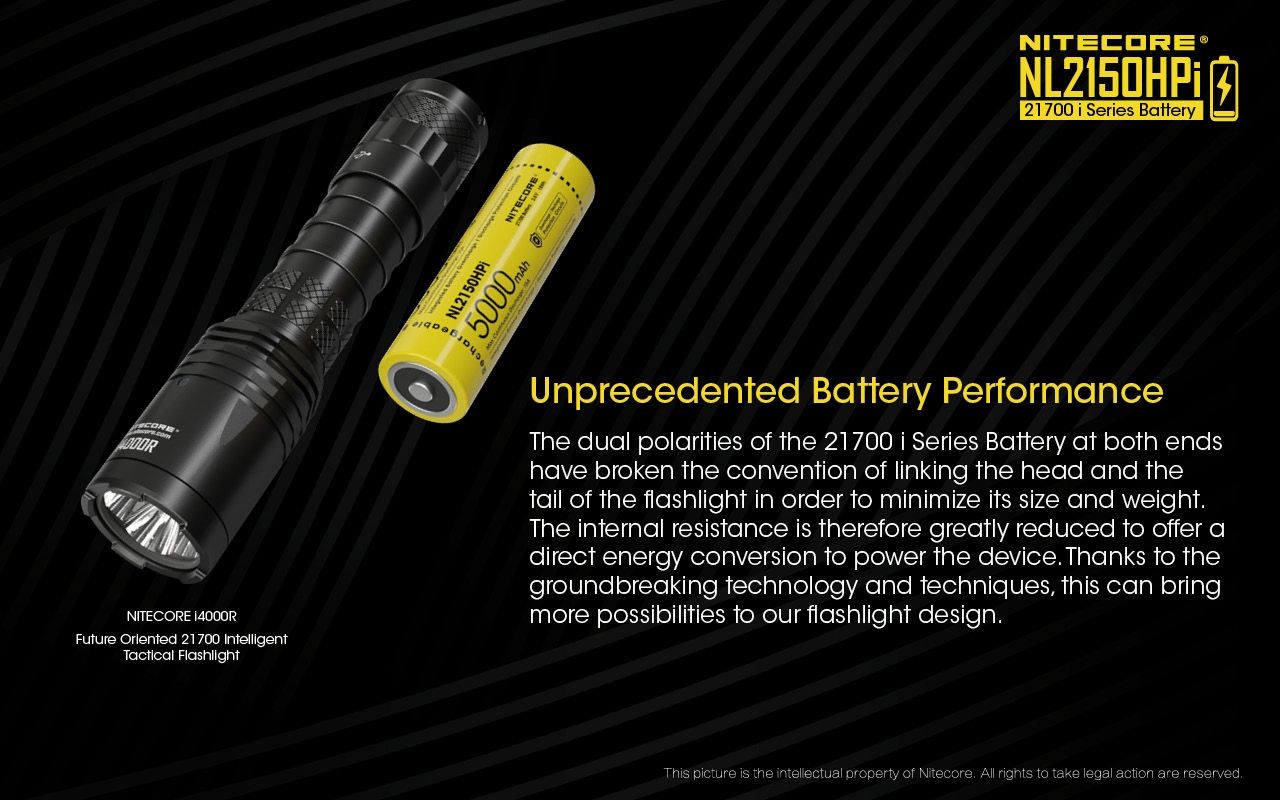 NITECORE NL2150HPi 5000mAh 3.6V Hochleistungsbatterie 21700 Li-Ion Akku für Elektronikgeräte und Taschenlampen