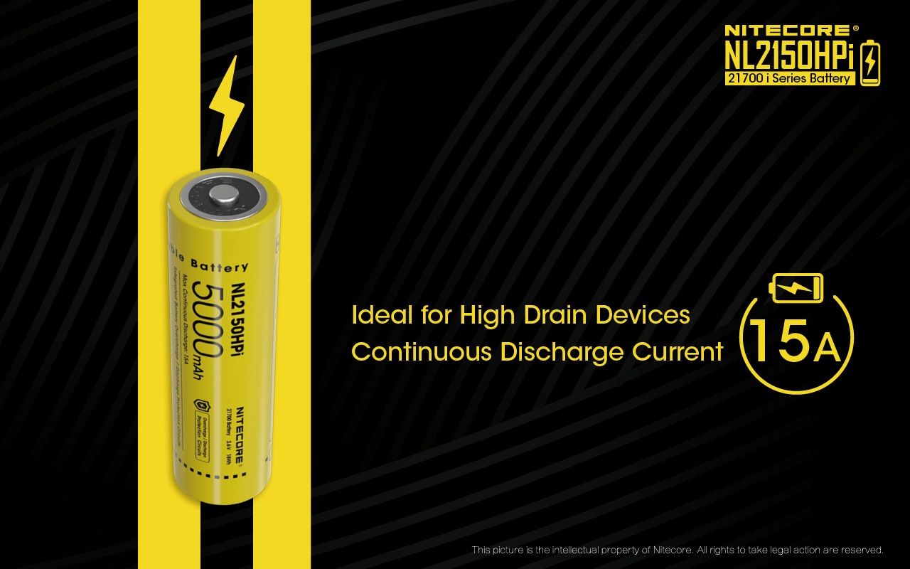 NITECORE NL2150HPi 5000mAh 3.6V Hochleistungsbatterie 21700 Li-Ion Akku für Elektronikgeräte und Taschenlampen