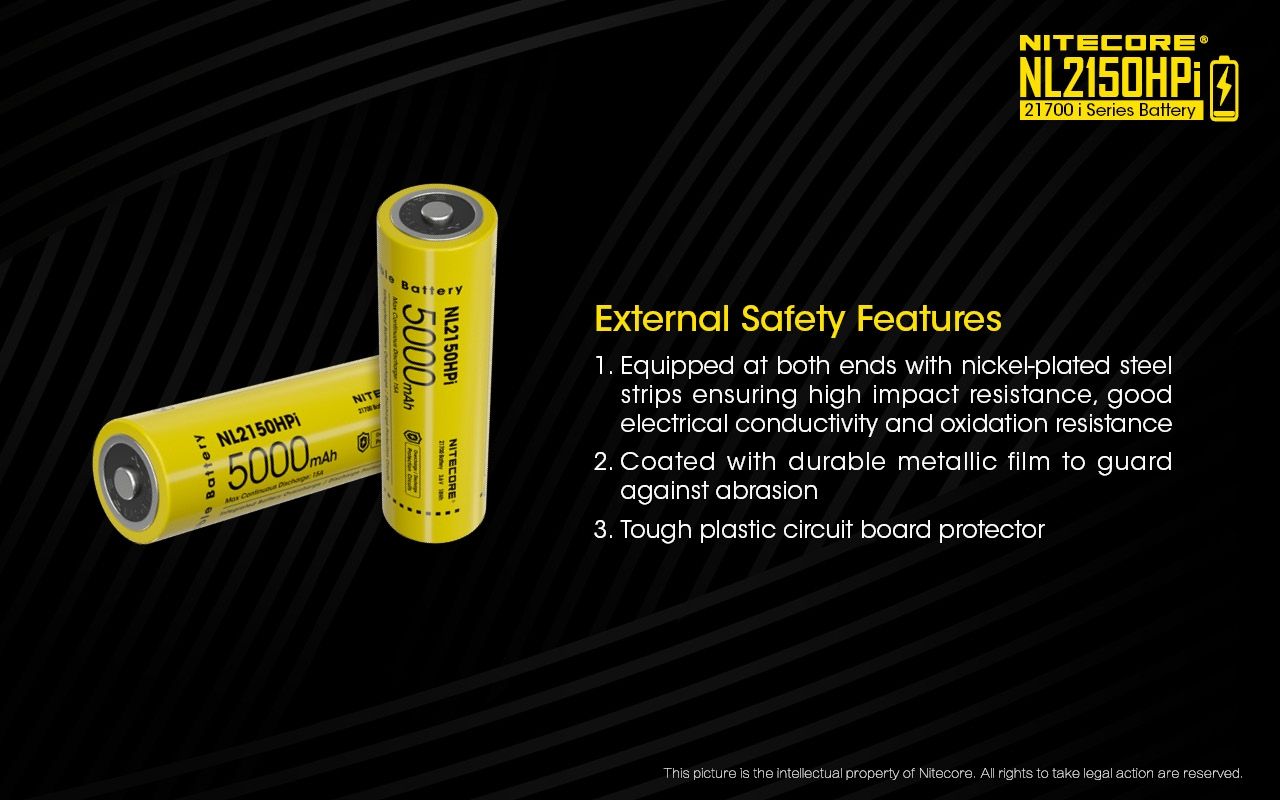 NITECORE NL2150HPi 5000mAh 3.6V Hochleistungsbatterie 21700 Li-Ion Akku für Elektronikgeräte und Taschenlampen