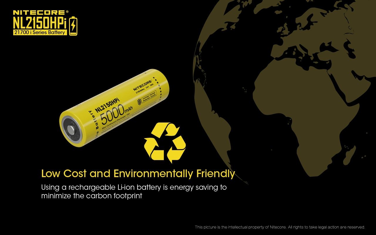 NITECORE NL2150HPi 5000mAh 3.6V Hochleistungsbatterie 21700 Li-Ion Akku für Elektronikgeräte und Taschenlampen