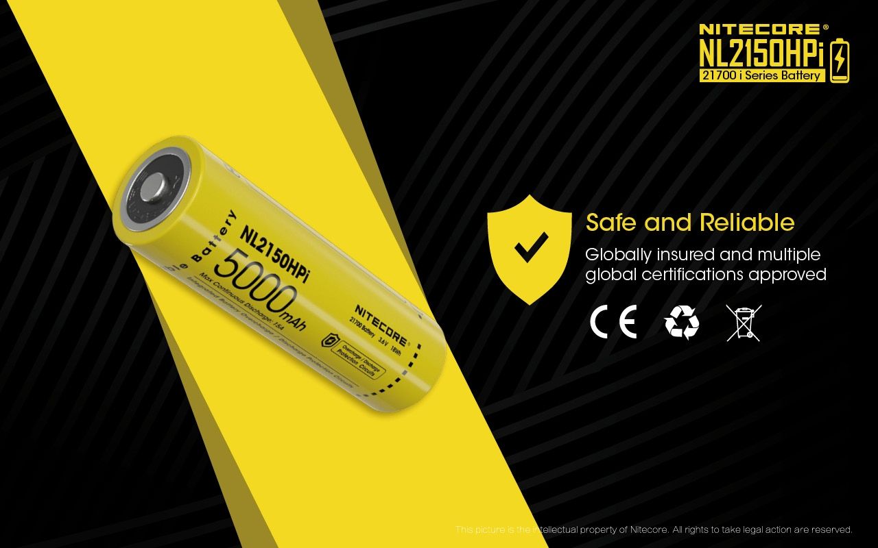 NITECORE NL2150HPi 5000mAh 3.6V Hochleistungsbatterie 21700 Li-Ion Akku für Elektronikgeräte und Taschenlampen