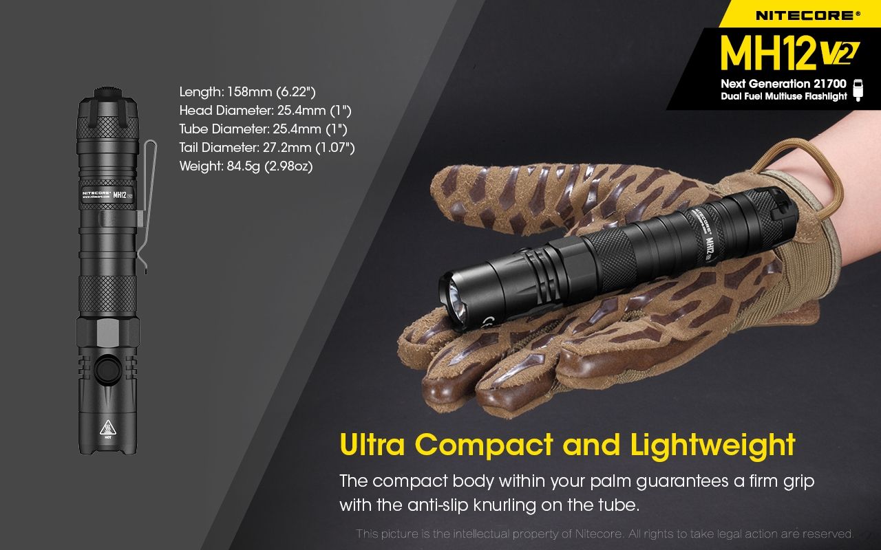 Nitecore MH12 V2 XP-L2 V6 LED-Taschenlampe 1200 Lumen tragbare helle Außenbeleuchtung zuverlässige Beleuchtung