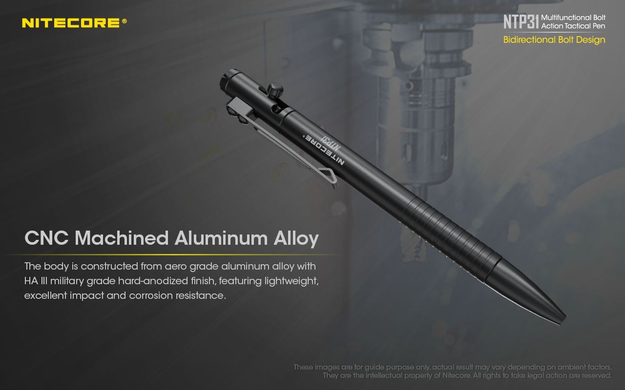 NITECORE NTP31 Ergonomischer taktischer Kugelschreiber mit Bolzenmechanik, langlebige Aluminiumlegierung, multifunktionaler Glasbrecher