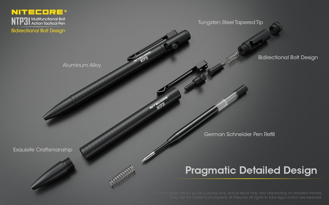NITECORE NTP31 Ergonomischer taktischer Kugelschreiber mit Bolzenmechanik, langlebige Aluminiumlegierung, multifunktionaler Glasbrecher