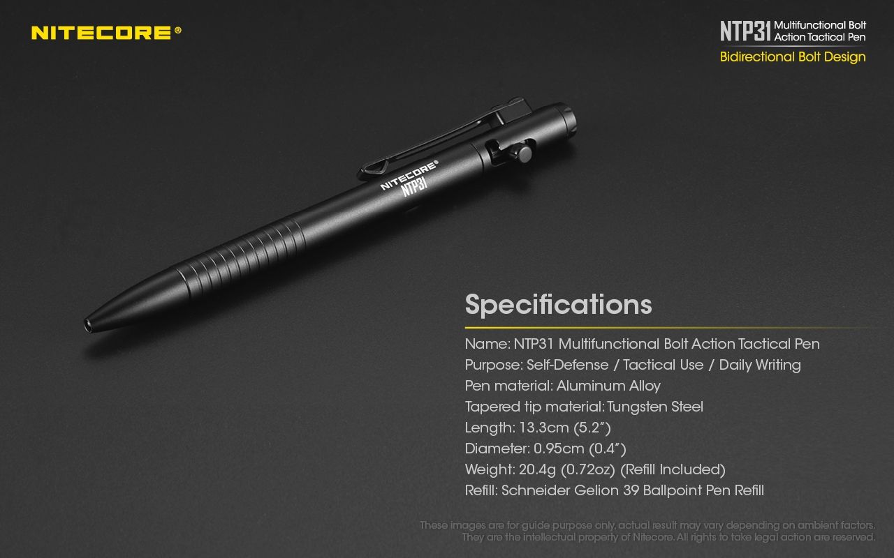 NITECORE NTP31 Ergonomischer taktischer Kugelschreiber mit Bolzenmechanik, langlebige Aluminiumlegierung, multifunktionaler Glasbrecher