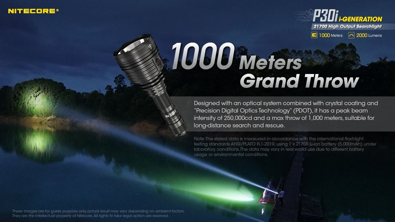 Entdecken Sie die Nitecore P30i taktische Taschenlampe XHP35 HI LED 2000 Lumen mit 1000 Meter Reichweite, robuste Outdoor-Beleuchtung