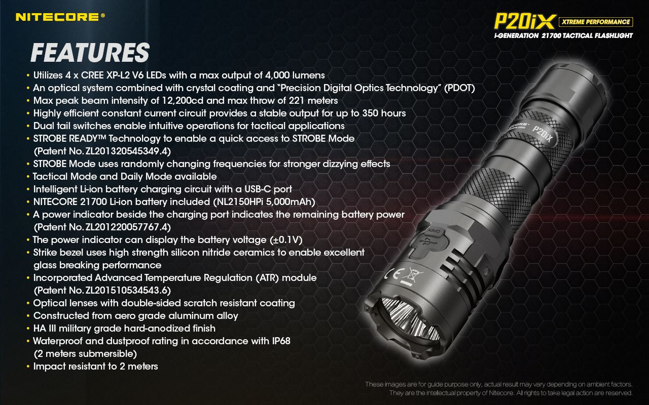 Nitecore P20iX Taktische Taschenlampe 4000 Lumen USB-C Wiederaufladbar Outdoor Hochleistungs-Stroboskop-Modus Taschenlampe