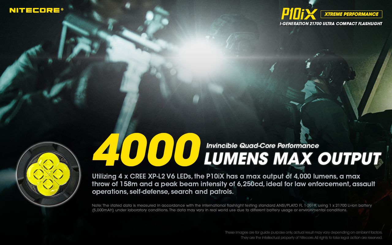 Nitecore P10iX 4000 Lumen Leistungsstarke taktische Taschenlampe 4 x XP-L2 V6 LED 158m Strahlweite Lange Laufzeit Haltbarkeit