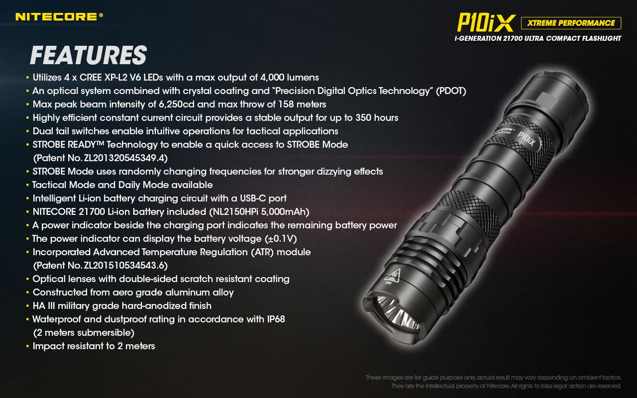 Nitecore P10iX 4000 Lumen Leistungsstarke taktische Taschenlampe 4 x XP-L2 V6 LED 158m Strahlweite Lange Laufzeit Haltbarkeit