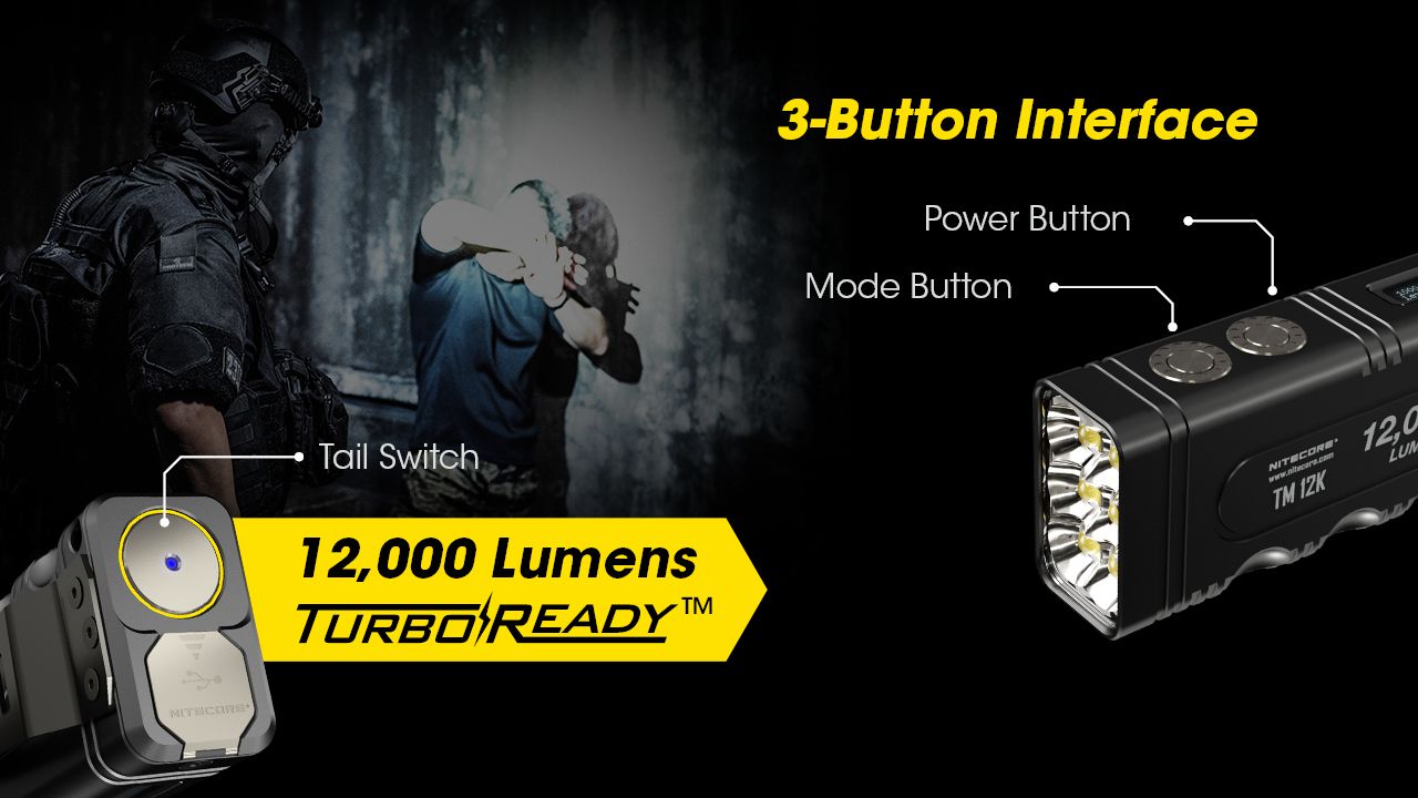NITECORE TM12K Taktische Taschenlampe 12000 Lumen USB-C wiederaufladbar Hohe Helligkeit LED für Outdoor-Abenteuer