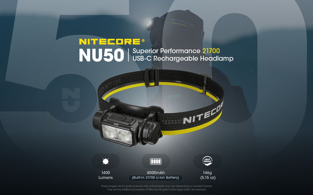 Nitecore NU50 LED-Stirnlampe 1400 Lumen wiederaufladbar für Outdoor Abenteuer Fahrrad Zubehör für Profis