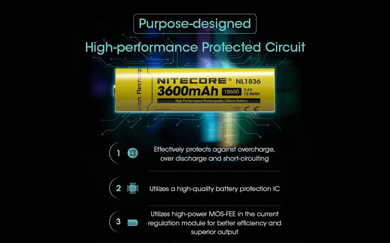 Nitecore 18650 NL1836 3600mAh Li-Ion wiederaufladbarer Akku