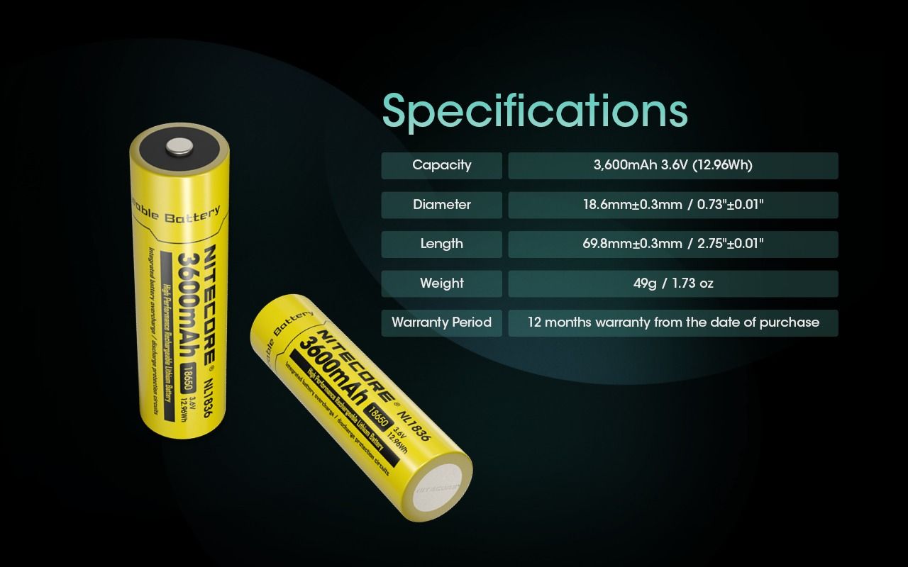 Nitecore 18650 NL1836 3600mAh Li-Ion wiederaufladbarer Akku