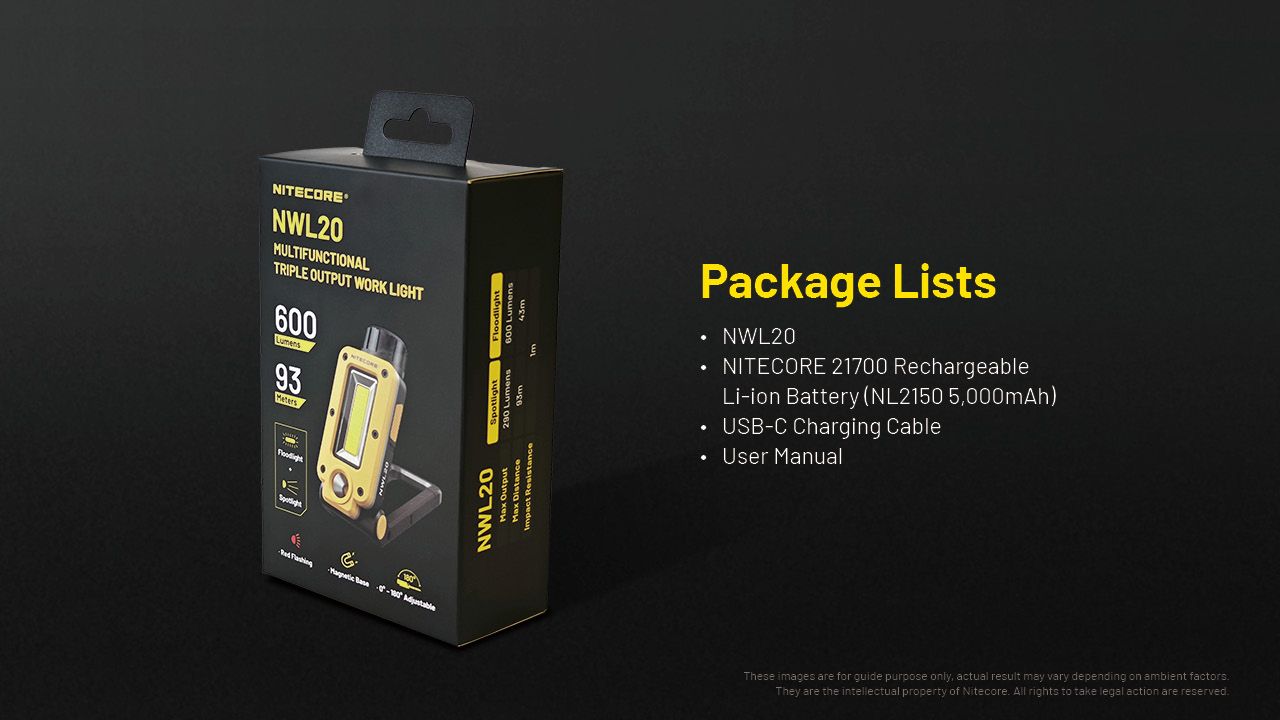 NITECORE NWL20 Tragbarer Flutlicht-Strahler 600 Lumen, vielseitige Beleuchtung mit dreifachem Ausgang für den Außen- und Notfalleinsatz