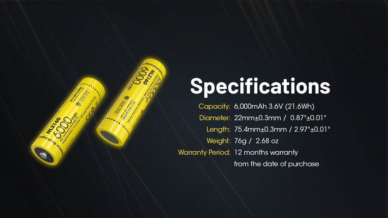 NITECORE NL2160 21700 6000mAh Li-Ion Batterie langlebig 