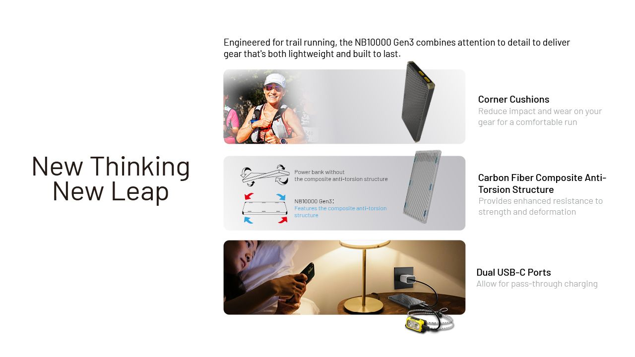 Nitecore NB10000 Gen III Ultra-Slim Powerbank 10000mAh, Schnellladefunktion, tragbares Ladegerät mit zwei USB-C-Anschlüssen