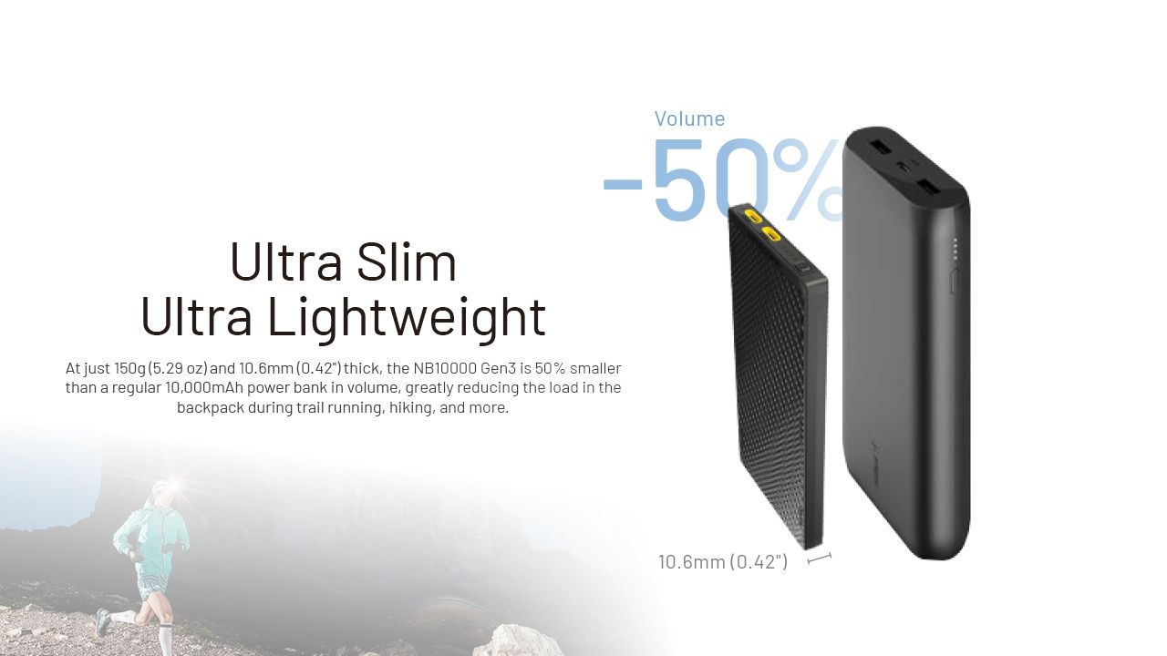 Nitecore NB10000 Gen III Ultra-Slim Powerbank 10000mAh, Schnellladefunktion, tragbares Ladegerät mit zwei USB-C-Anschlüssen