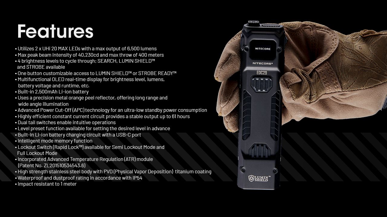 NITECORE EDC29 Hochleistungs-Taschenlampe 6500 Lumen USB-C EDC-Taschenlampe mit Langstrecken-Sichtbarkeit