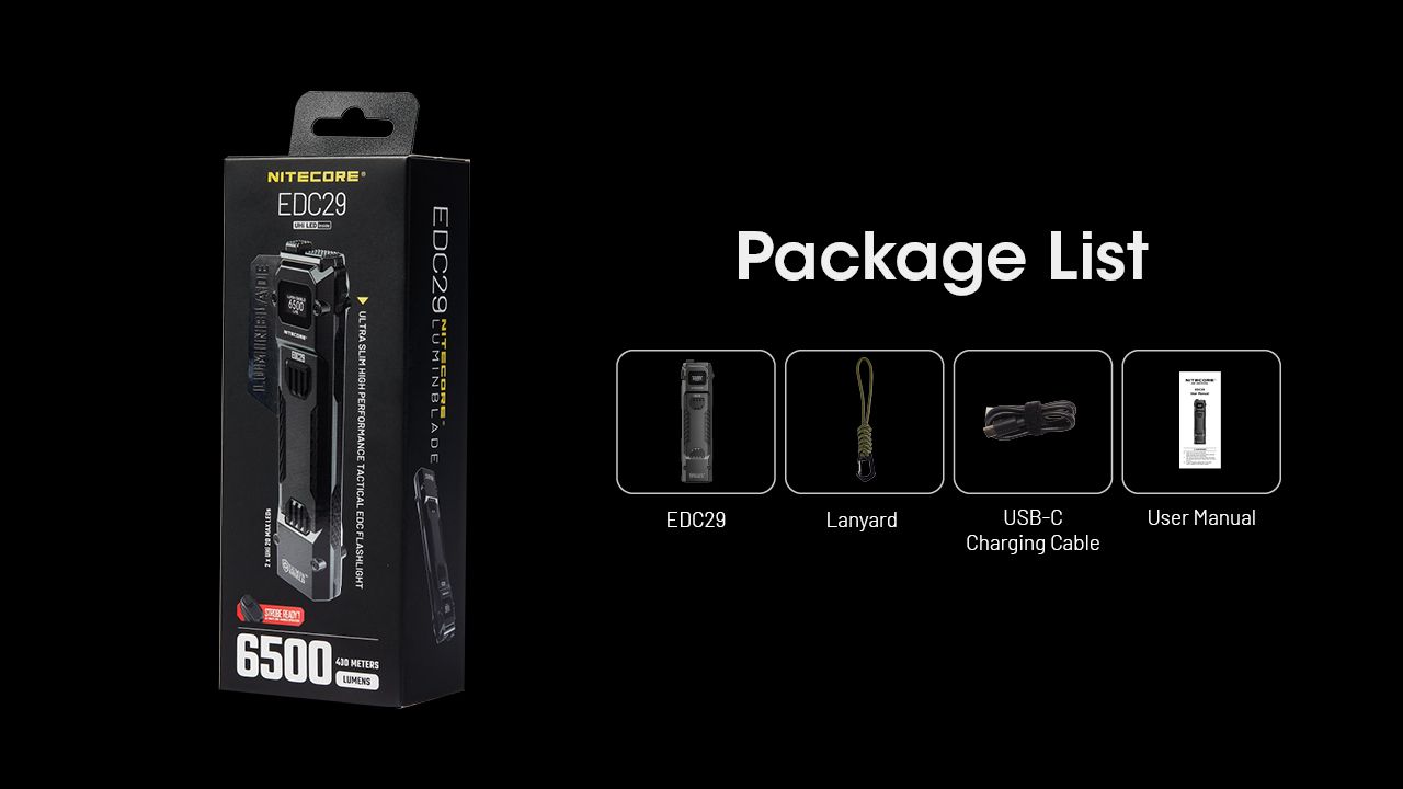 NITECORE EDC29 Hochleistungs-Taschenlampe 6500 Lumen USB-C EDC-Taschenlampe mit Langstrecken-Sichtbarkeit