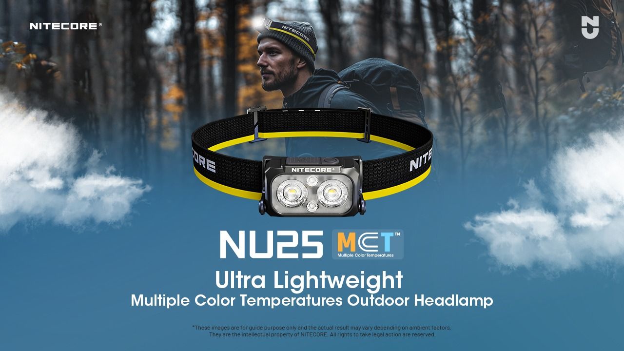 NITECORE NU25 MCT leichte Stirnlampe 400 Lumen wiederaufladbar USB-C Dual Beam optimal für Outdoor-Abenteuer