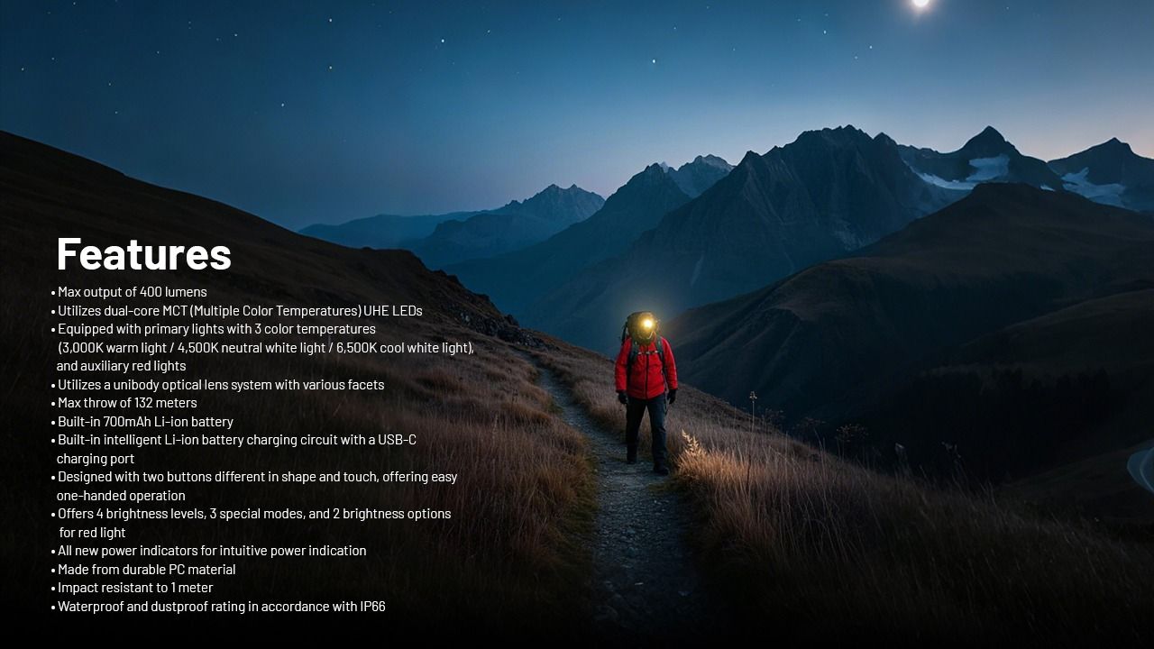 NITECORE NU25 MCT leichte Stirnlampe 400 Lumen wiederaufladbar USB-C Dual Beam optimal für Outdoor-Abenteuer