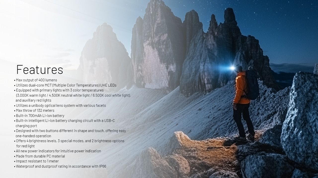 NITECORE NU25 MCT UL verbesserte Stirnlampe 400 Lumen USB-C wiederaufladbar leichte Stirnlampe für Outdoor-Abenteuer