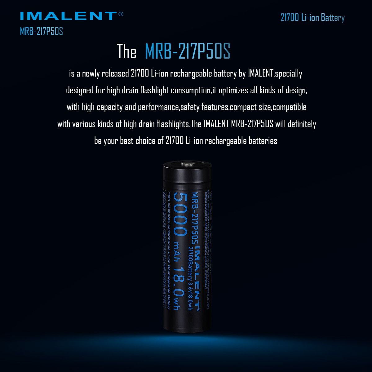 IMALENT MRB-217P50S 21700 Akku 5000mAh 3.6V | Wiederaufladbarer Lithium-Ionen Taschenlampen Akku