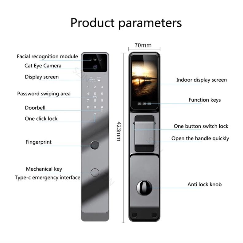 Tuya Wifi 3D Gesichtserkennung Smart Türschloss mit Passwort-Entsperrung Haussicherheit und eingebauter Kamera