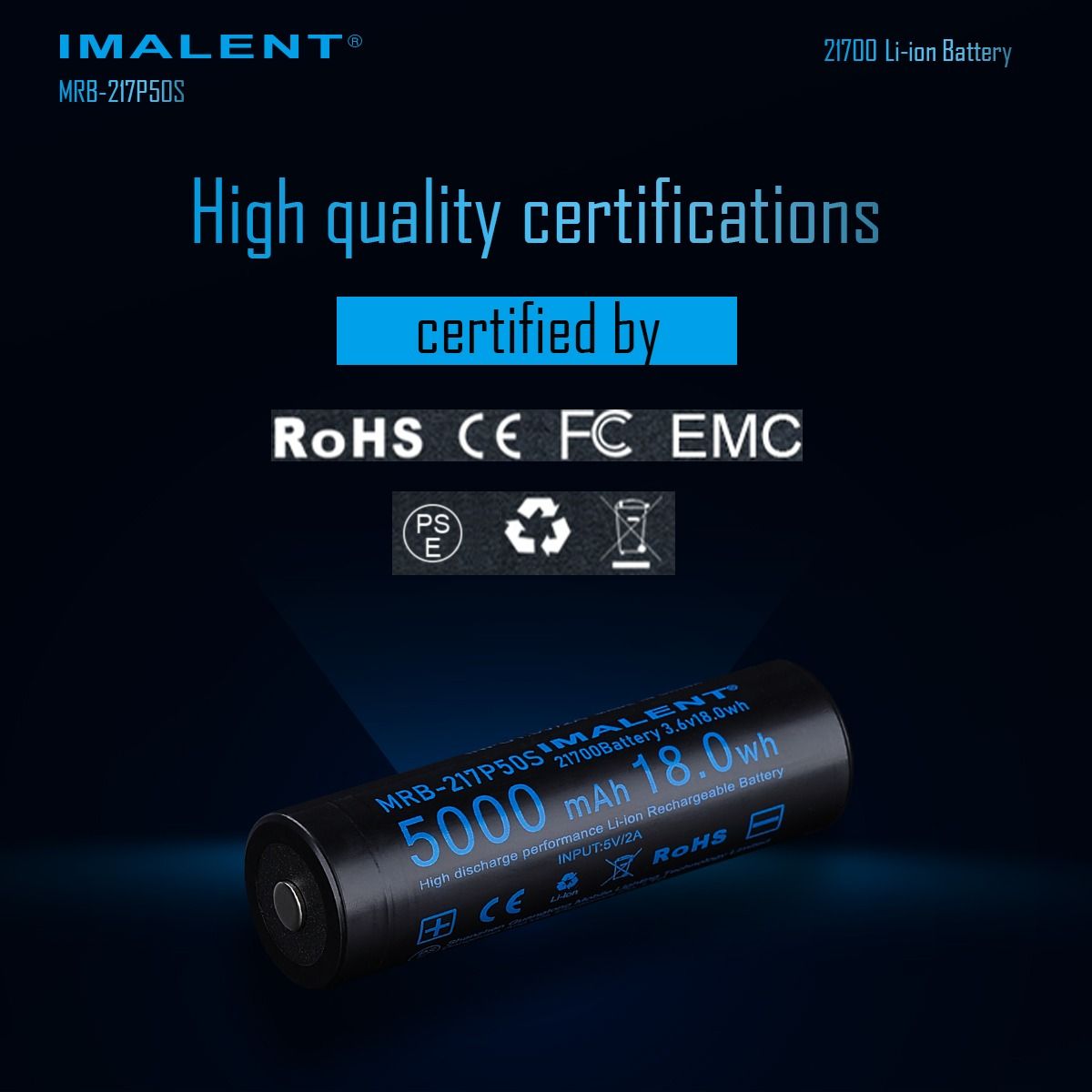 IMALENT MRB-217P50S 21700 Akku 5000mAh 3.6V | Wiederaufladbarer Lithium-Ionen Taschenlampen Akku