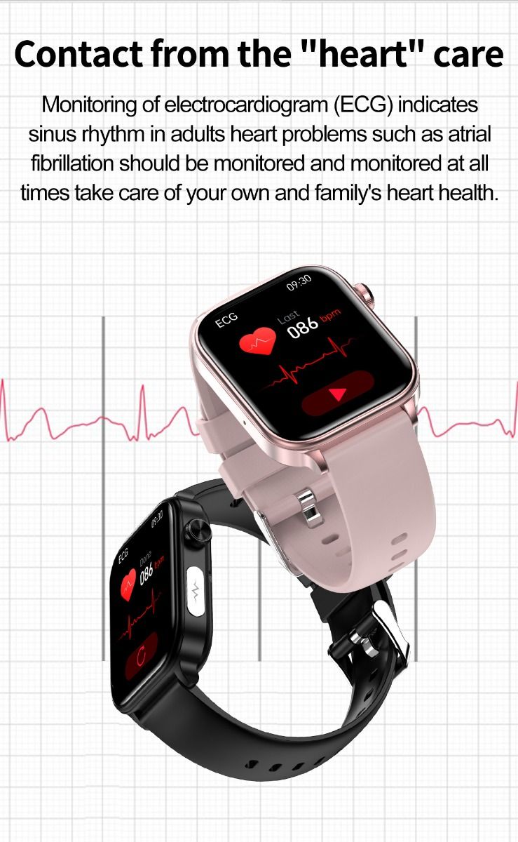 ET570 Blutzucker Smartwatch mit EKG, Herzfrequenz- und Blutdruckmessung