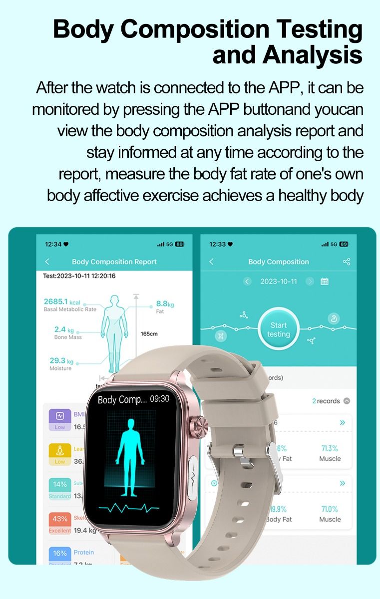 ET570 Blutzucker Smartwatch mit EKG, Herzfrequenz- und Blutdruckmessung