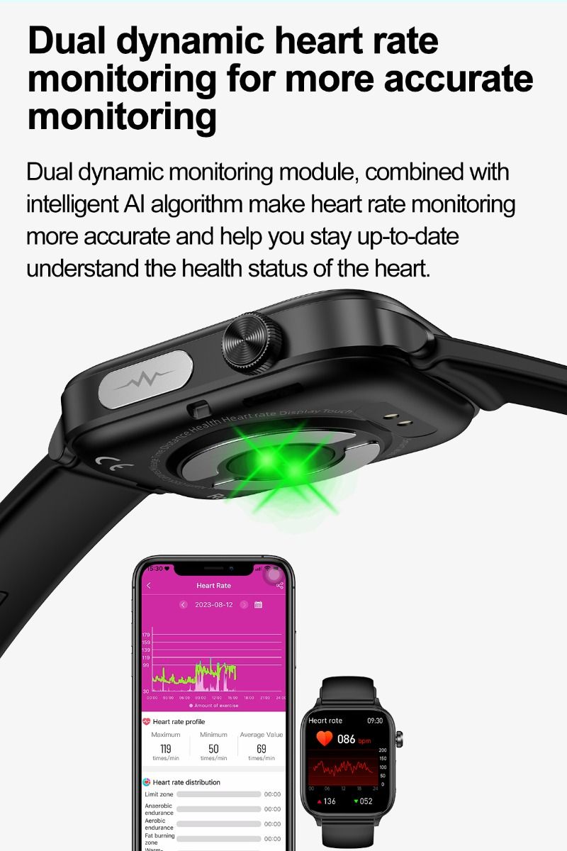 ET570 Blutzucker Smartwatch mit EKG, Herzfrequenz- und Blutdruckmessung