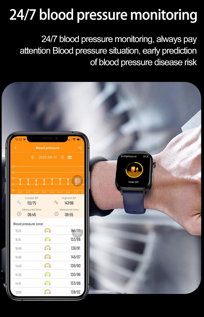 ET570 Blutzucker Smartwatch mit EKG, Herzfrequenz- und Blutdruckmessung
