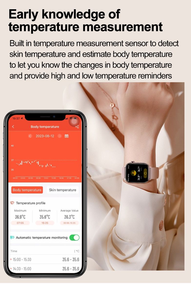 ET570 Blutzucker Smartwatch mit EKG, Herzfrequenz- und Blutdruckmessung