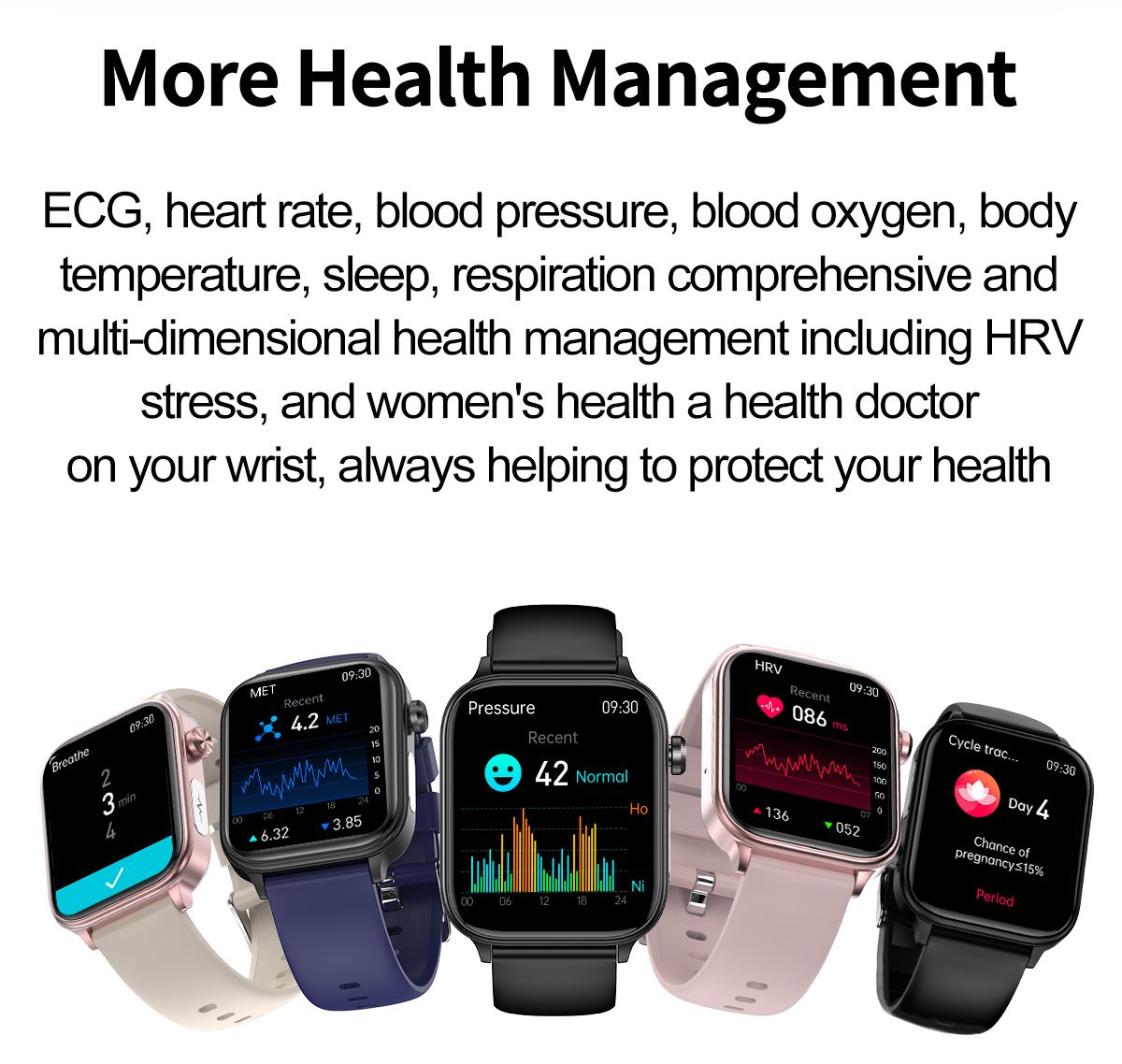 ET570 Blutzucker Smartwatch mit EKG, Herzfrequenz- und Blutdruckmessung