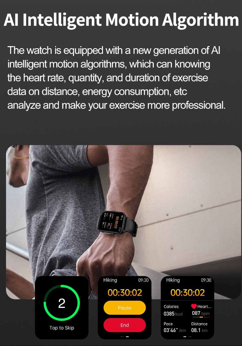 ET570 Blutzucker Smartwatch mit EKG, Herzfrequenz- und Blutdruckmessung