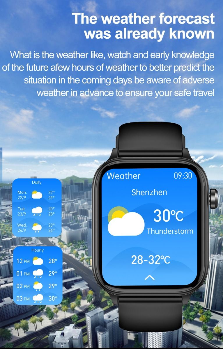 ET570 Blutzucker Smartwatch mit EKG, Herzfrequenz- und Blutdruckmessung