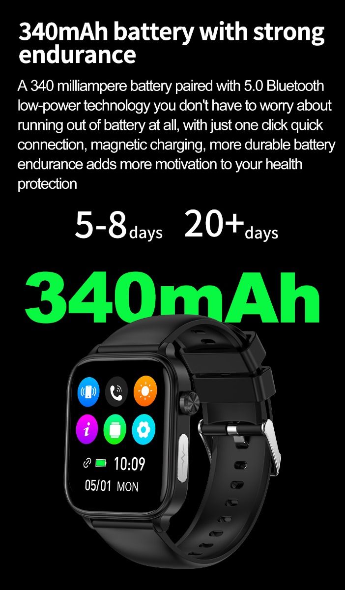 ET570 Blutzucker Smartwatch mit EKG, Herzfrequenz- und Blutdruckmessung