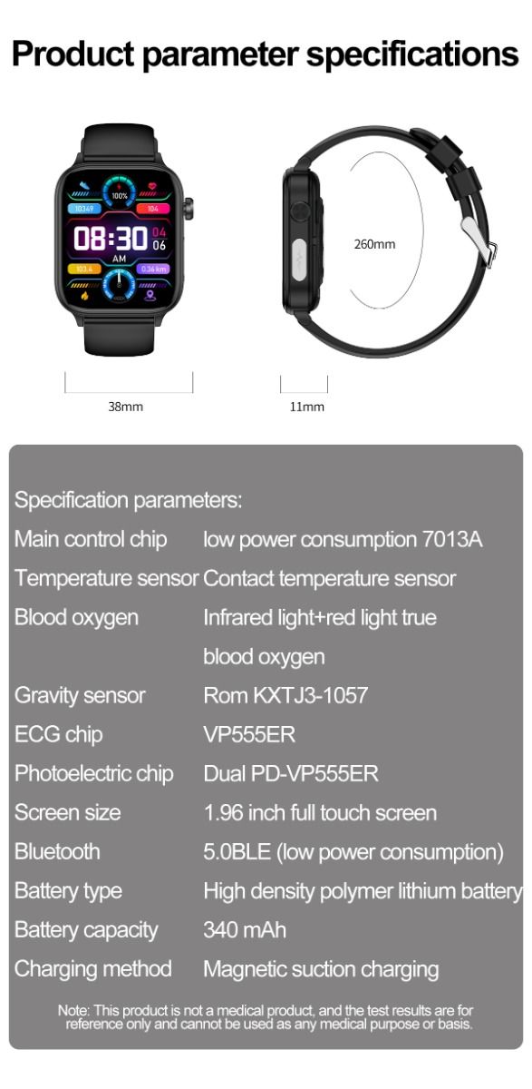 ET570 Blutzucker Smartwatch mit EKG, Herzfrequenz- und Blutdruckmessung