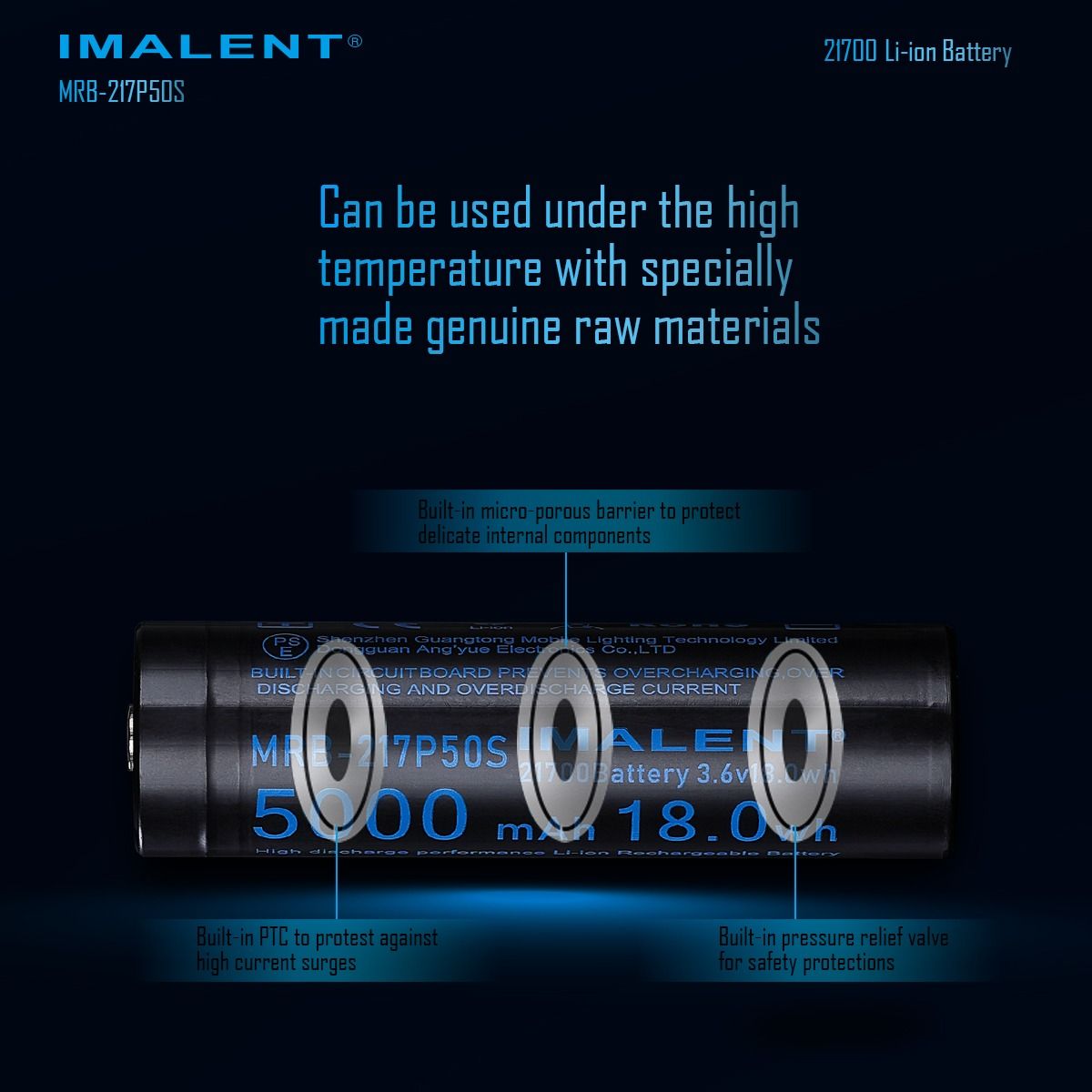 IMALENT MRB-217P50S 21700 Akku 5000mAh 3.6V | Wiederaufladbarer Lithium-Ionen Taschenlampen Akku