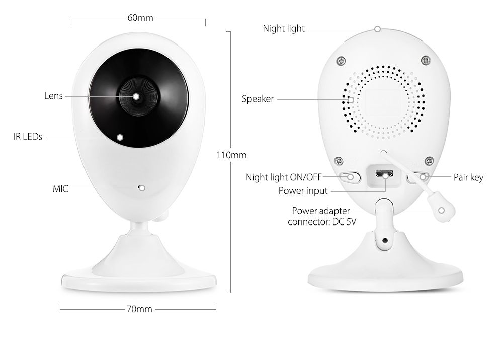 SP880 Drahtloser Baby-Monitor mit 2,4-Zoll-LCD, HD-Video, Zwei-Wege-Audio und Nachtsicht für die Babypflege