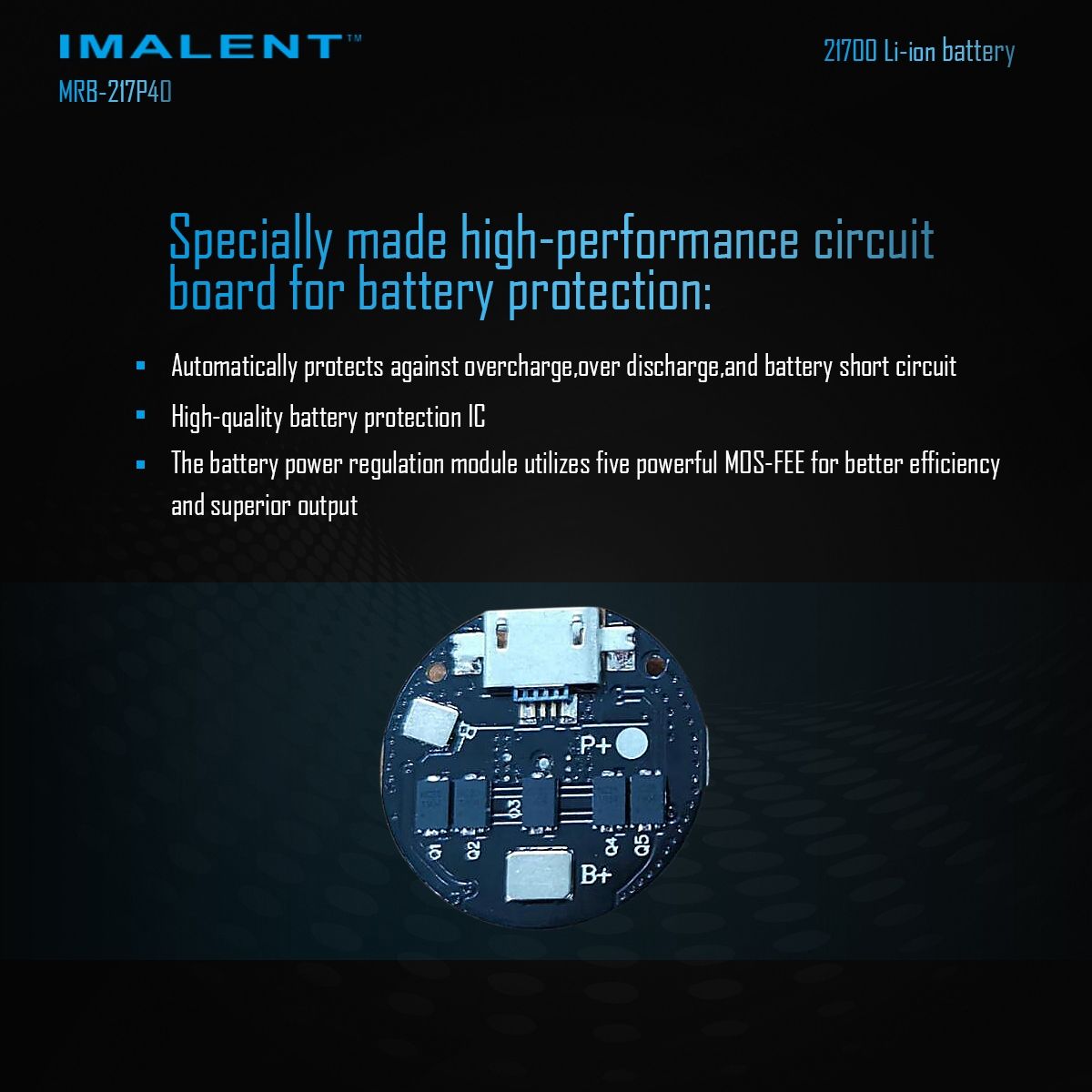 IMALENT MRB-217P40 21700 4000mAh Batterie Typ-C wiederaufladbar für Taschenlampen und elektronische Geräte