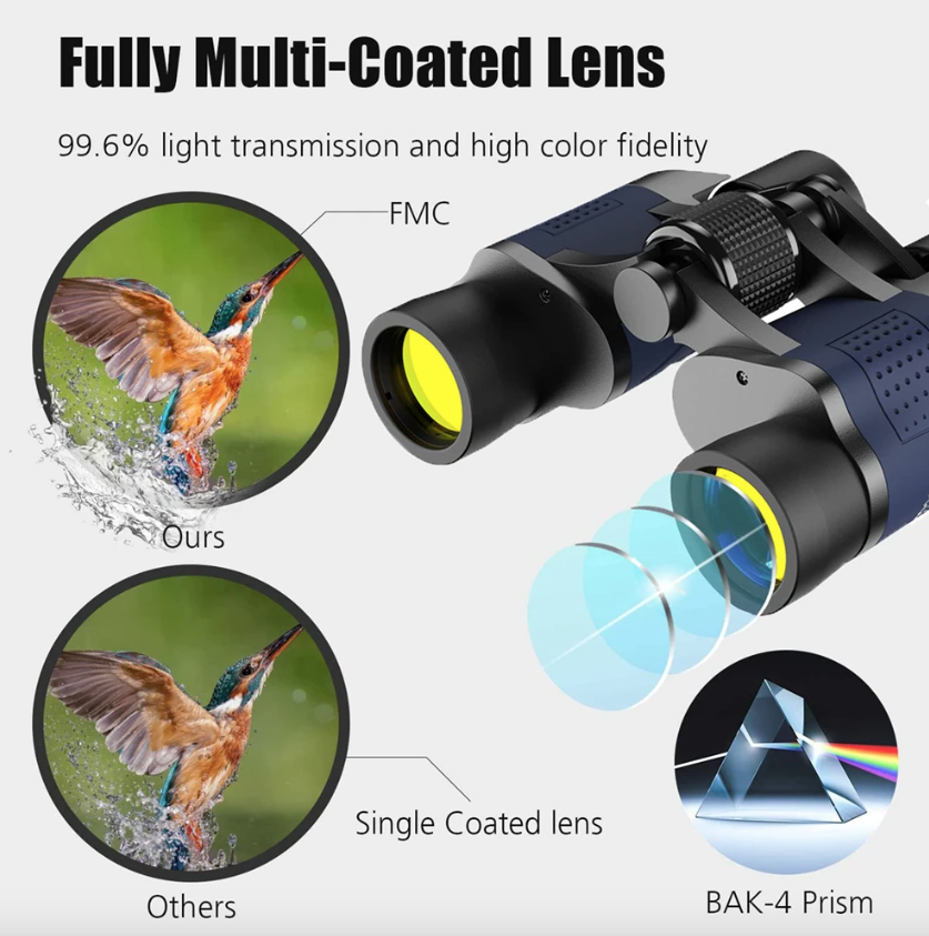 60x60 BAK4 Fernglas Leistungsstarkes HD optisches Teleskop für Vogelbeobachtung Wandern Sport Tragbare Abenteuerausrüstung